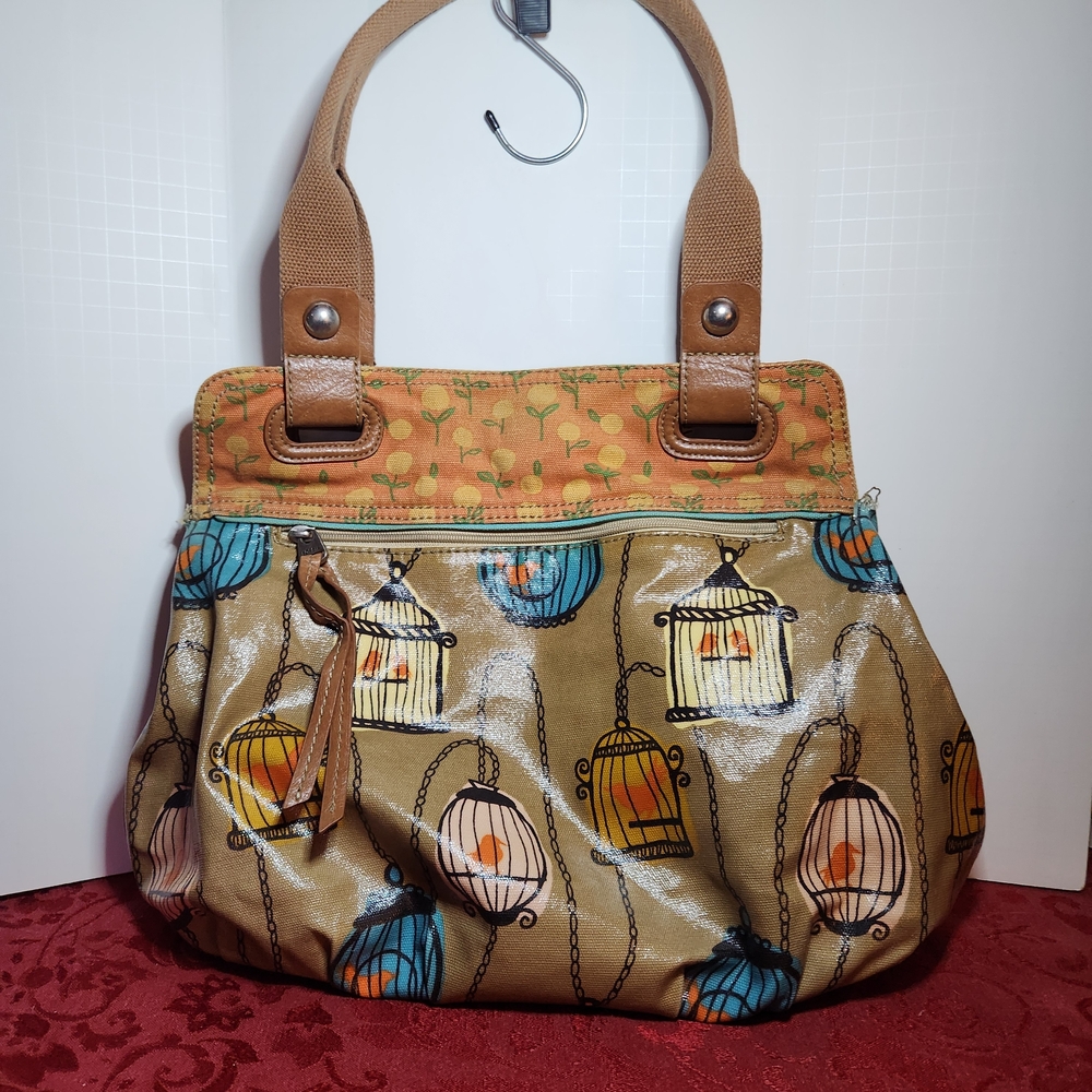 FOSSIL Key-Per Birdcage Multicolor Coated Canvas Shoulder Bag NEEDS REPAIRS